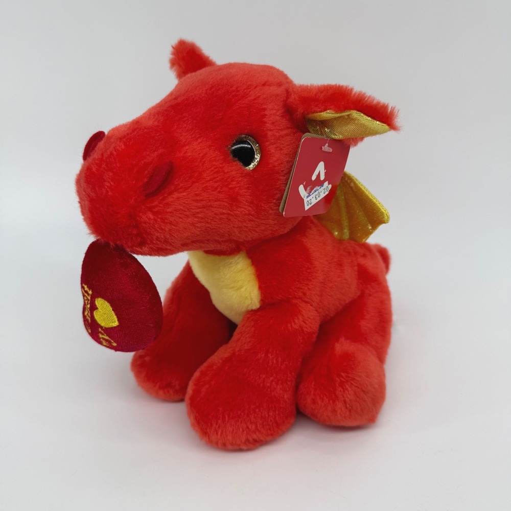 Aurora World U Melt My Heart Red Dragon Plush 8" Gold Wings 77045 Valentine Red